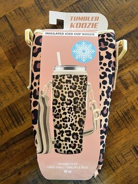 Insulated Leopard Print Tumbler Koozie - Pink